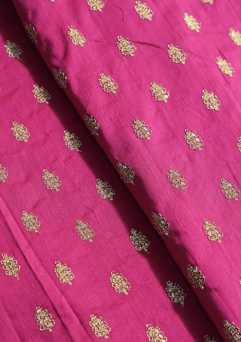 Fuchsia Pink Sequin Embroidered Raw Silk Pre Draped Saree Set