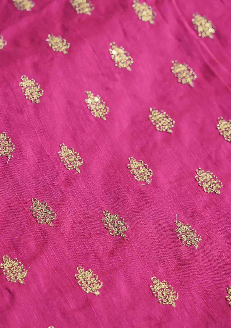 Fuchsia Pink Sequin Embroidered Raw Silk Pre Draped Saree Set