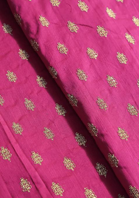 Fuchsia Pink Sequin Embroidered Raw Silk Pre Draped Saree Set