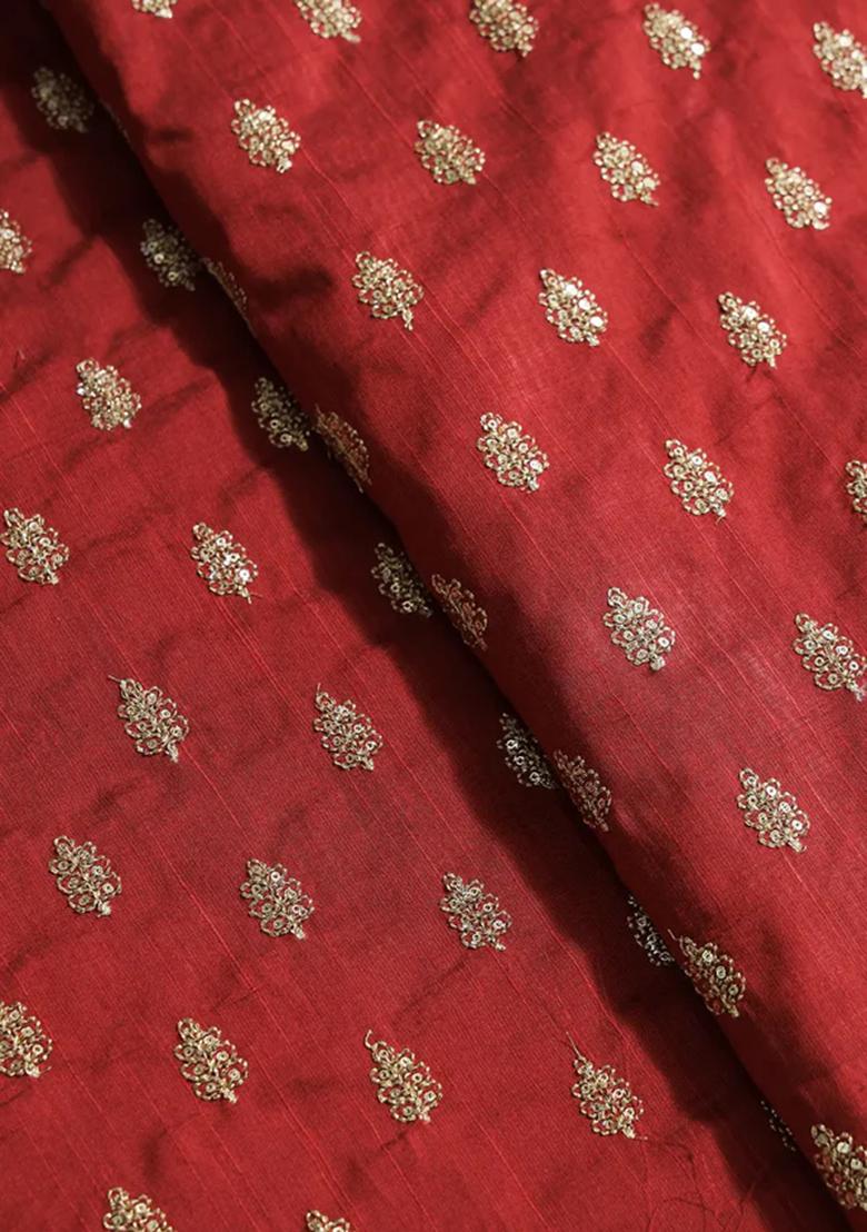 Maroon Sequin Embroidered Raw Silk Pre Draped Saree Set