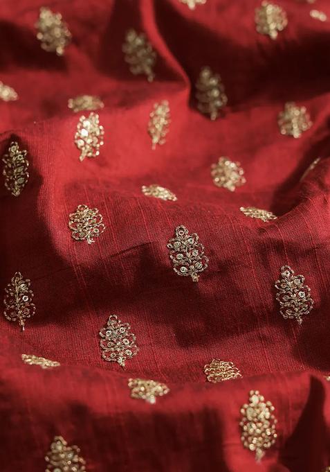 Maroon Sequin Embroidered Raw Silk Pre Draped Saree Set