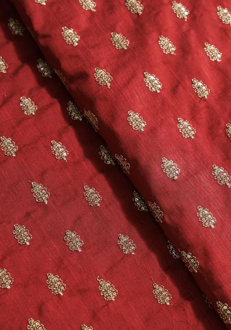 Maroon Sequin Embroidered Raw Silk Pre Draped Saree Set