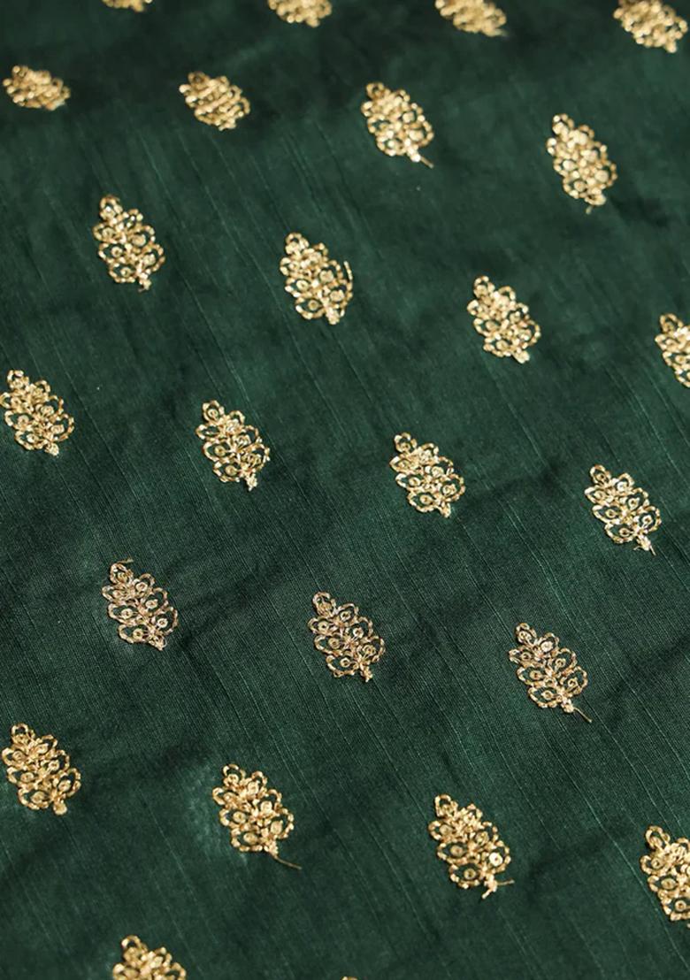 Bottle Green Sequin Embroidered Raw Silk Pre Draped Saree Set