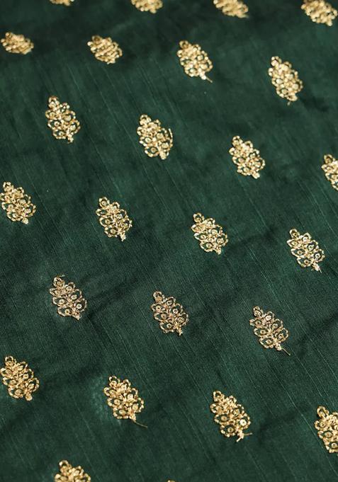 Bottle Green Sequin Embroidered Raw Silk Pre Draped Saree Set