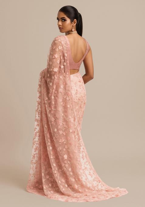 Mauve Sequin Embroidered Soft Net Pre Draped Saree Set