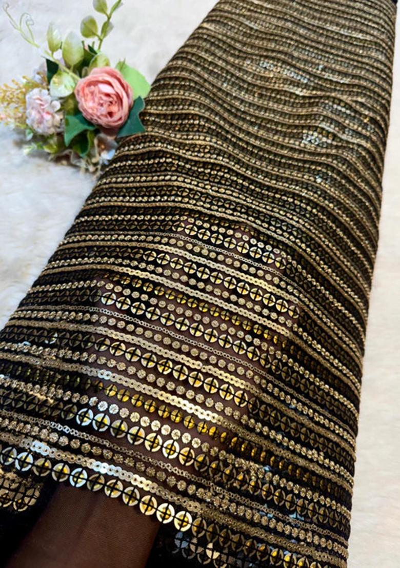 Black Embroidered Pre Draped Saree Set