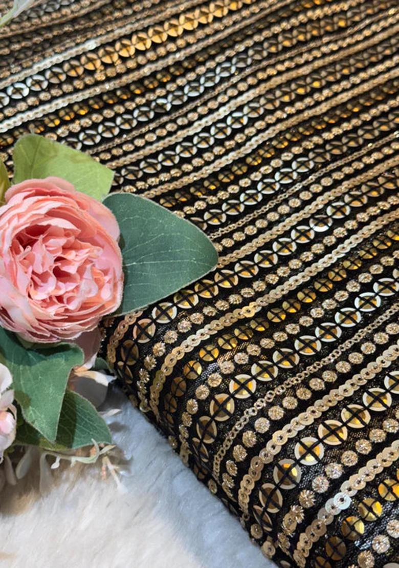 Black Embroidered Pre Draped Saree Set