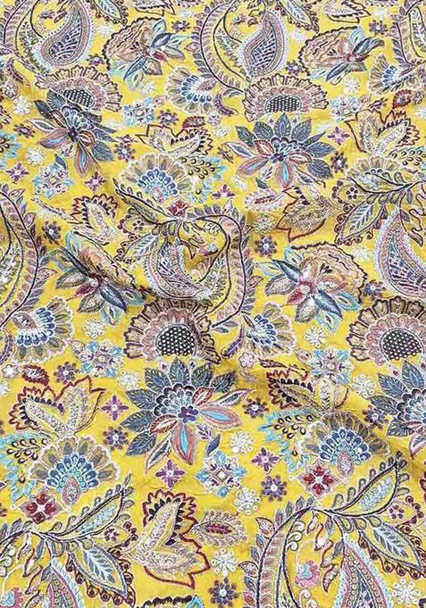 Yellow Embroidered Blouse Georgette Pre Draped Saree Set