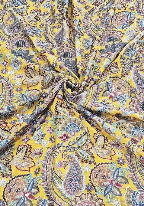 Yellow Embroidered Blouse Georgette Pre Draped Saree Set