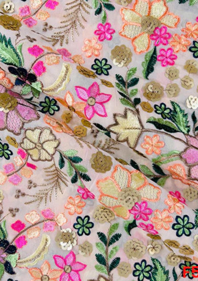 Lilac Embroidered Blouse Georgette Pre Draped Saree Set