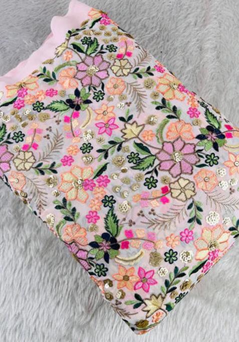 Lilac Embroidered Blouse Georgette Pre Draped Saree Set