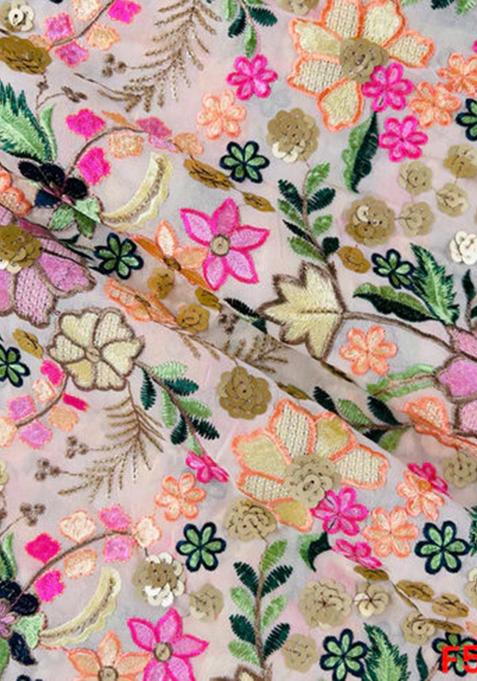 Lilac Embroidered Blouse Georgette Pre Draped Saree Set