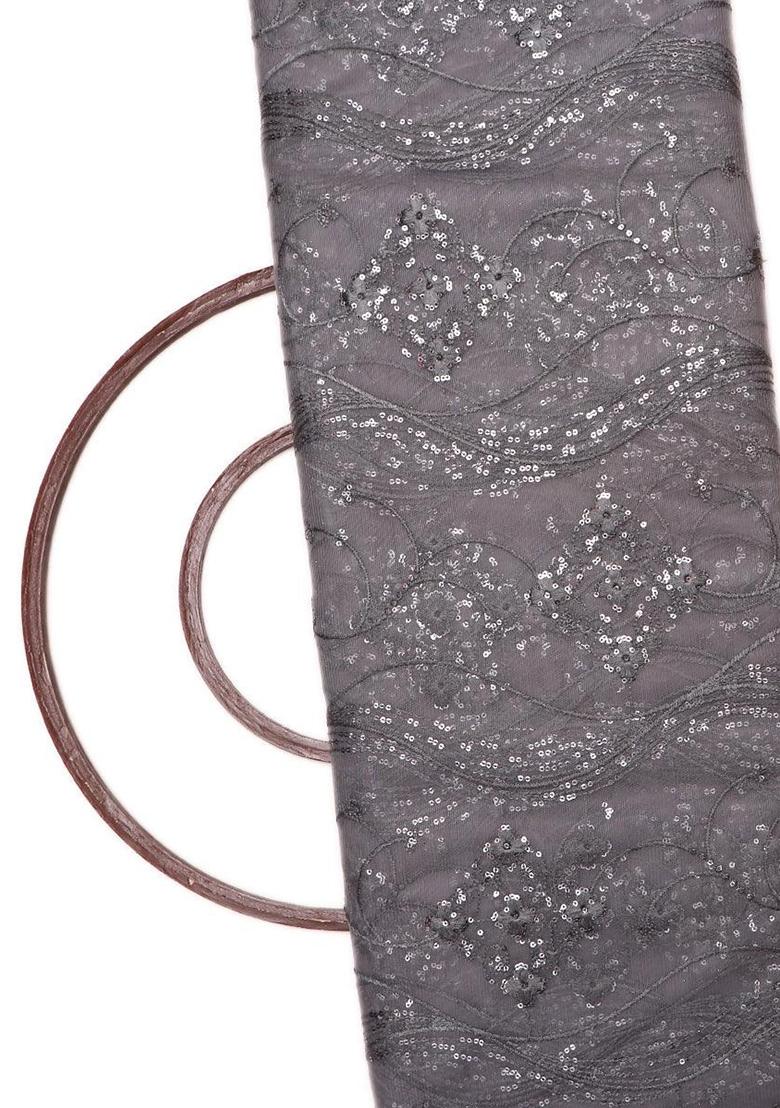 Grey Sequin Embroidered Net Pre Draped Saree Set - Indya