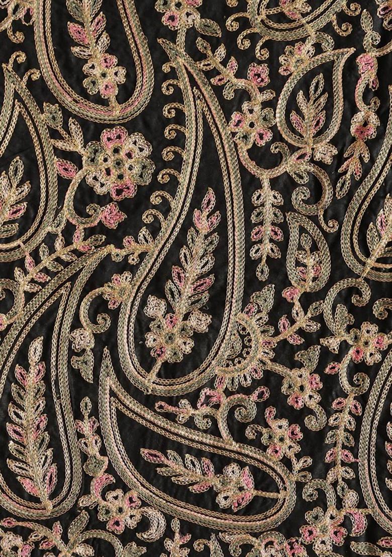 Black Embroidered Blouse Georgette Pre Draped Saree Set