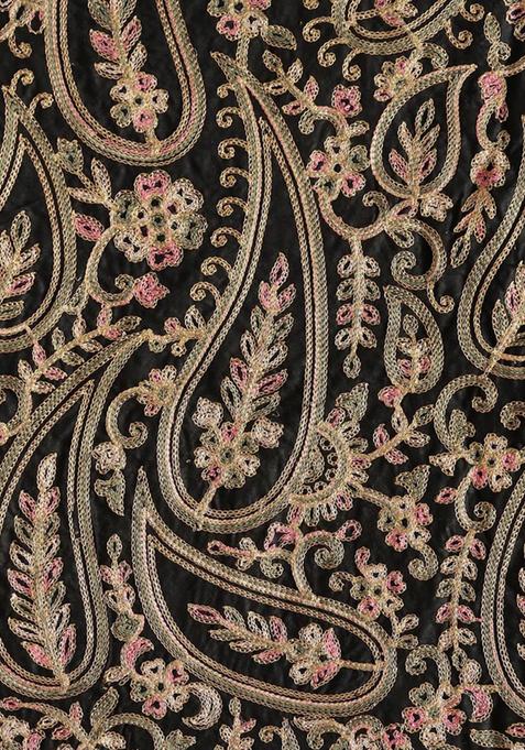 Black Embroidered Blouse Georgette Pre Draped Saree Set