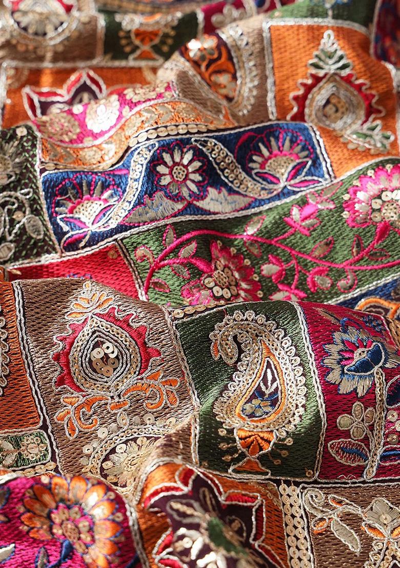 Wine Embroidered Blouse Georgette Pre Draped Saree Set