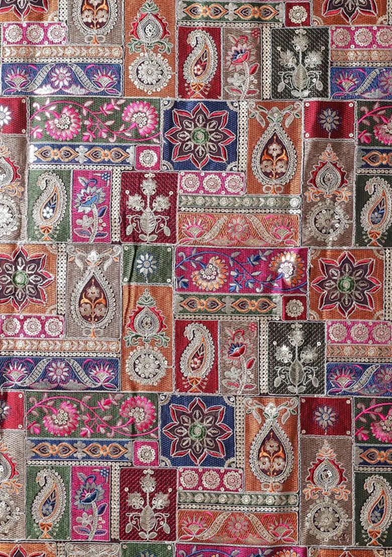 Wine Embroidered Blouse Georgette Pre Draped Saree Set