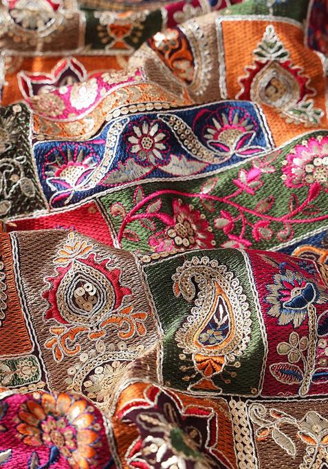 Wine Embroidered Blouse Georgette Pre Draped Saree Set