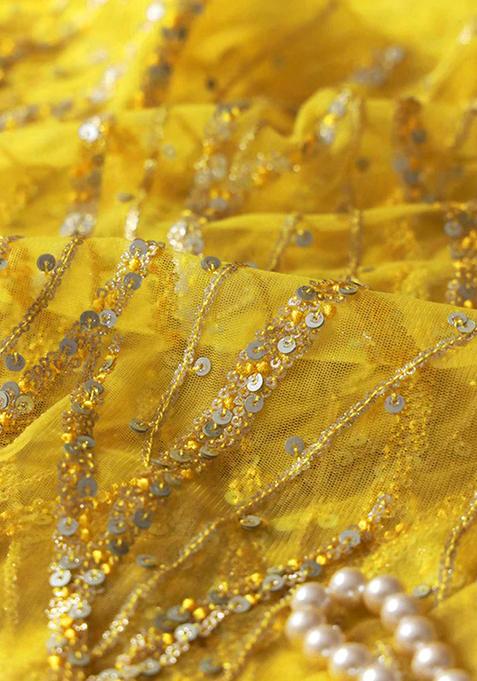 Yellow Sequin Embroidered Blouse Georgette Pre Draped Saree Set