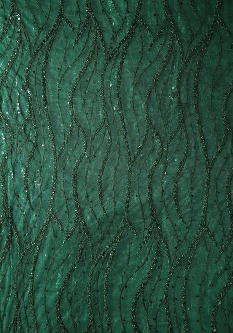 Green Sequin Embroidered Blouse Georgette Pre Draped Saree Set