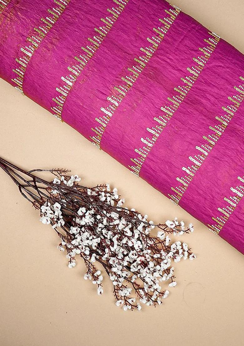 Magenta Embroidered Tissue Pre Draped Saree Set