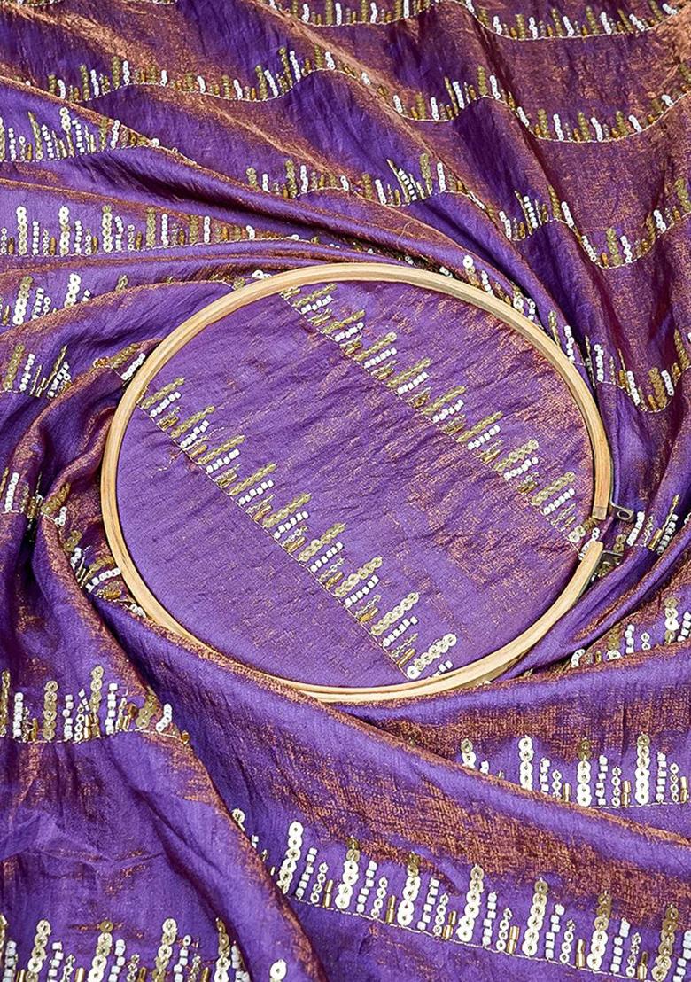 Purple Embroidered Tissue Pre Draped Saree Set