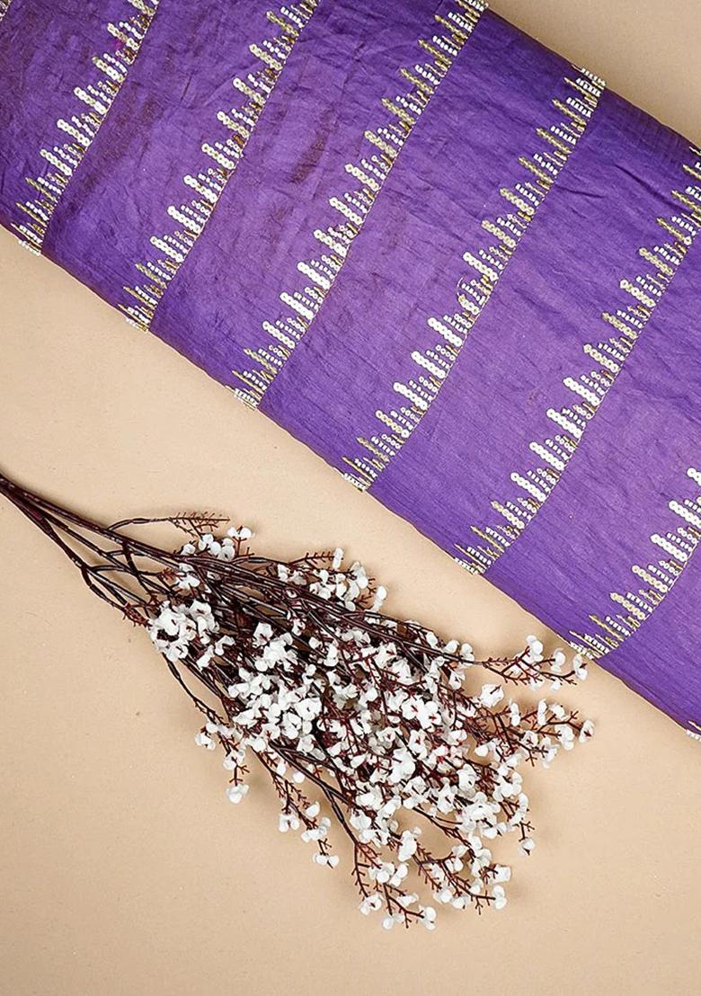 Purple Embroidered Tissue Pre Draped Saree Set