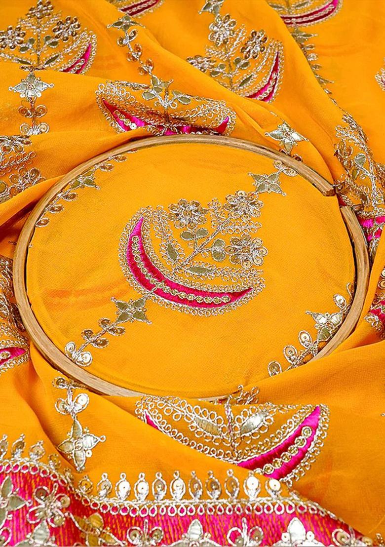 Yellow Sequin Embroidered Georgette Pre Draped Saree Set