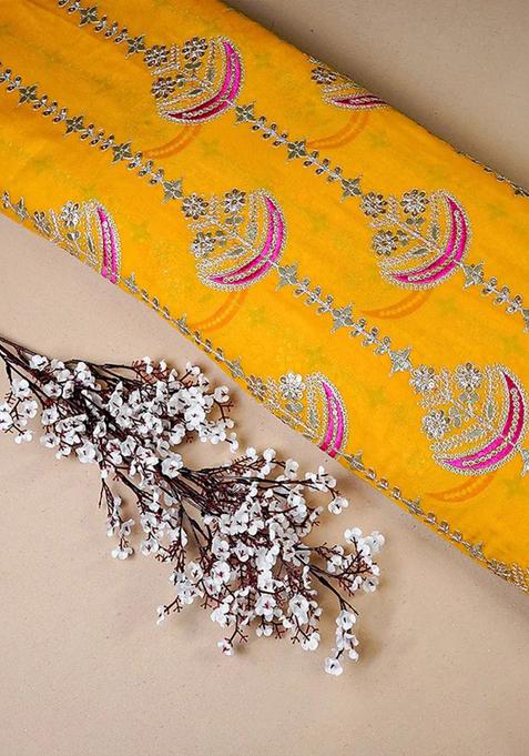 Yellow Sequin Embroidered Georgette Pre Draped Saree Set