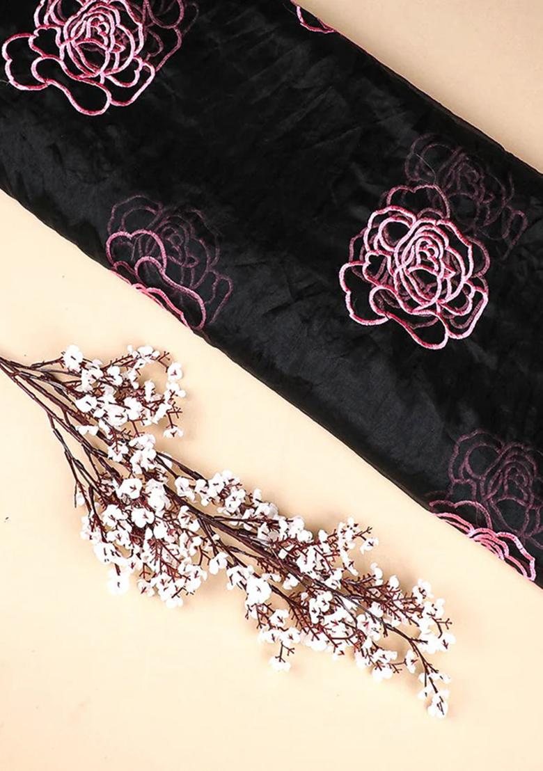 Black Embroidered Organza Pre Draped Saree Set - Indya