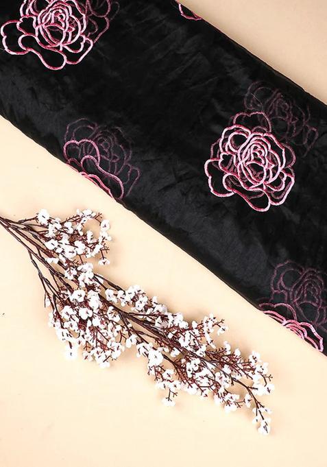 Black Embroidered Organza Pre Draped Saree Set