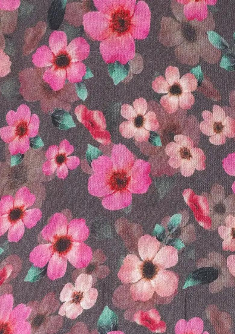 Grey Printed Pure Muslin Pre Draped Saree Set