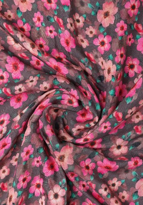 Grey Printed Pure Muslin Pre Draped Saree Set