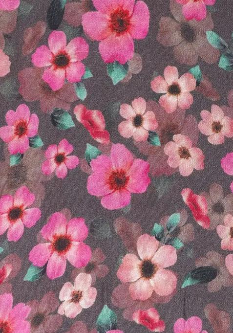 Grey Printed Pure Muslin Pre Draped Saree Set