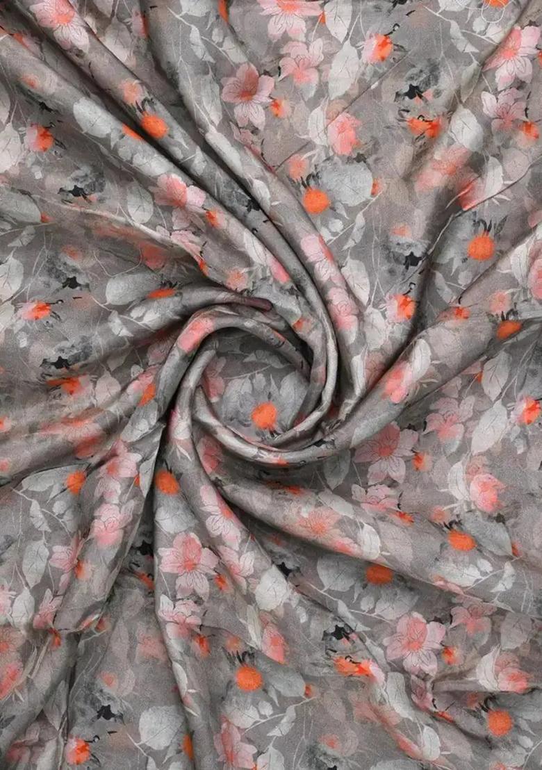 Grey Printed Pure Muslin Pre Draped Saree Set