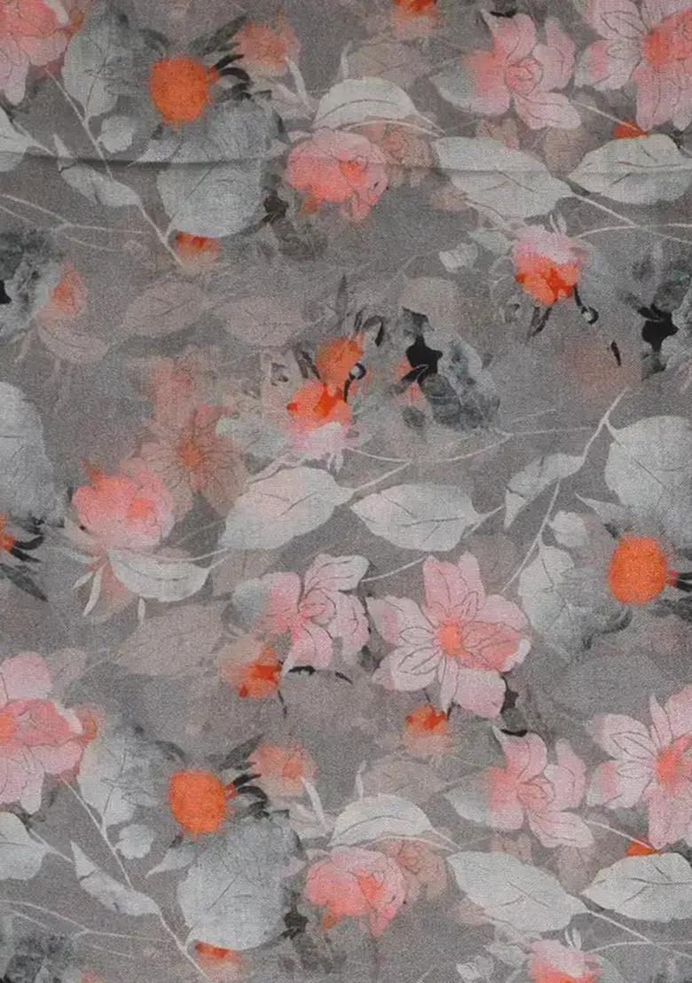 Grey Printed Pure Muslin Pre Draped Saree Set