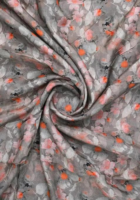 Grey Printed Pure Muslin Pre Draped Saree Set