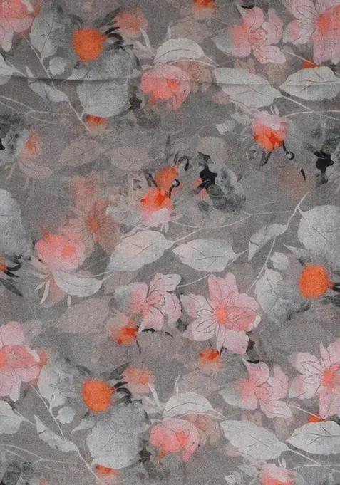 Grey Printed Pure Muslin Pre Draped Saree Set