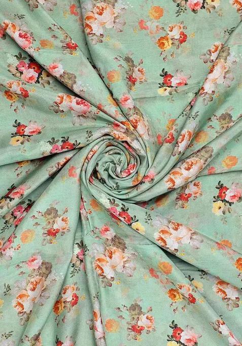 Pista Green Printed Pure Muslin Pre Draped Saree Set