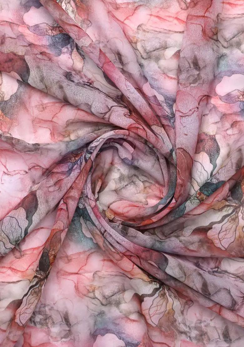 Multicolor Printed Georgette Pre Draped Saree Set