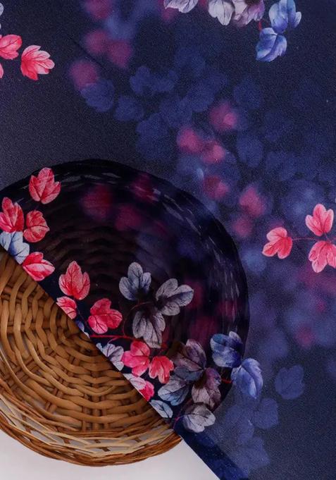 Blue Printed Georgette Pre Draped Saree Set