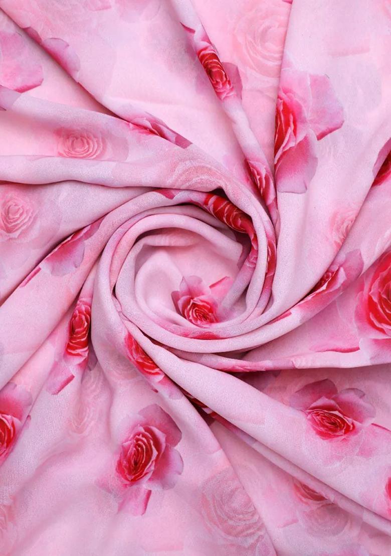 Pink Printed Georgette Pre Draped Saree Set