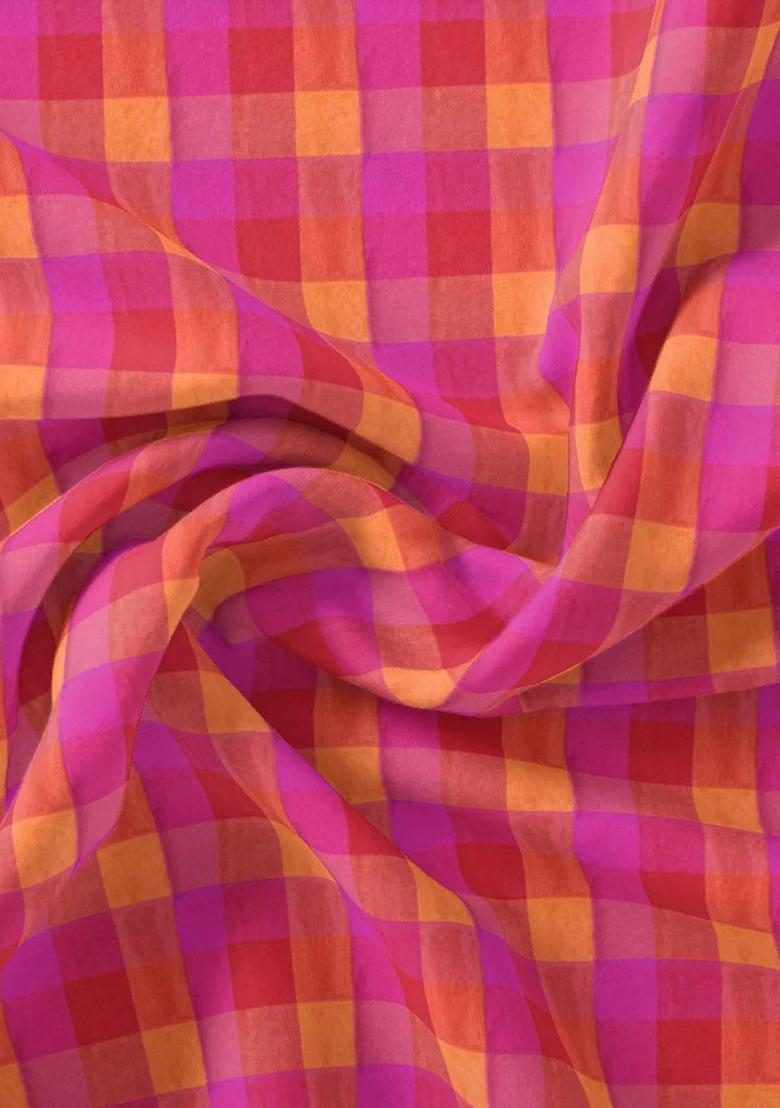 Orange Printed Pre Draped Saree Set