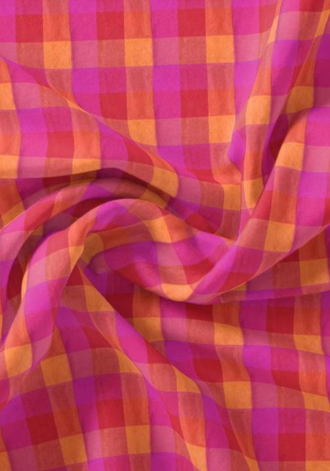 Orange Printed Pre Draped Saree Set