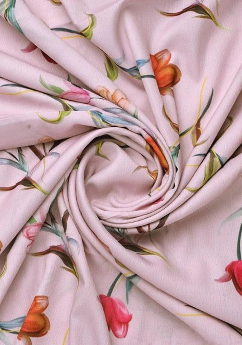 Pink Printed Pre Draped Saree Set