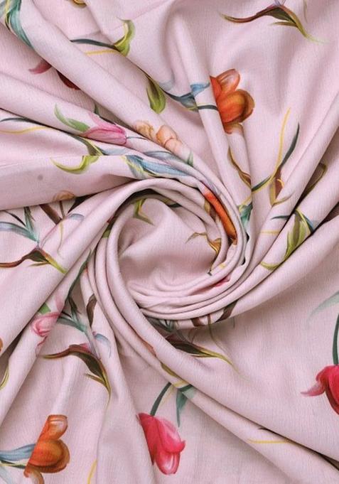 Pink Printed Pre Draped Saree Set