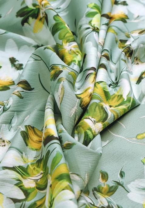 Sea Green Printed Pre Draped Saree Set