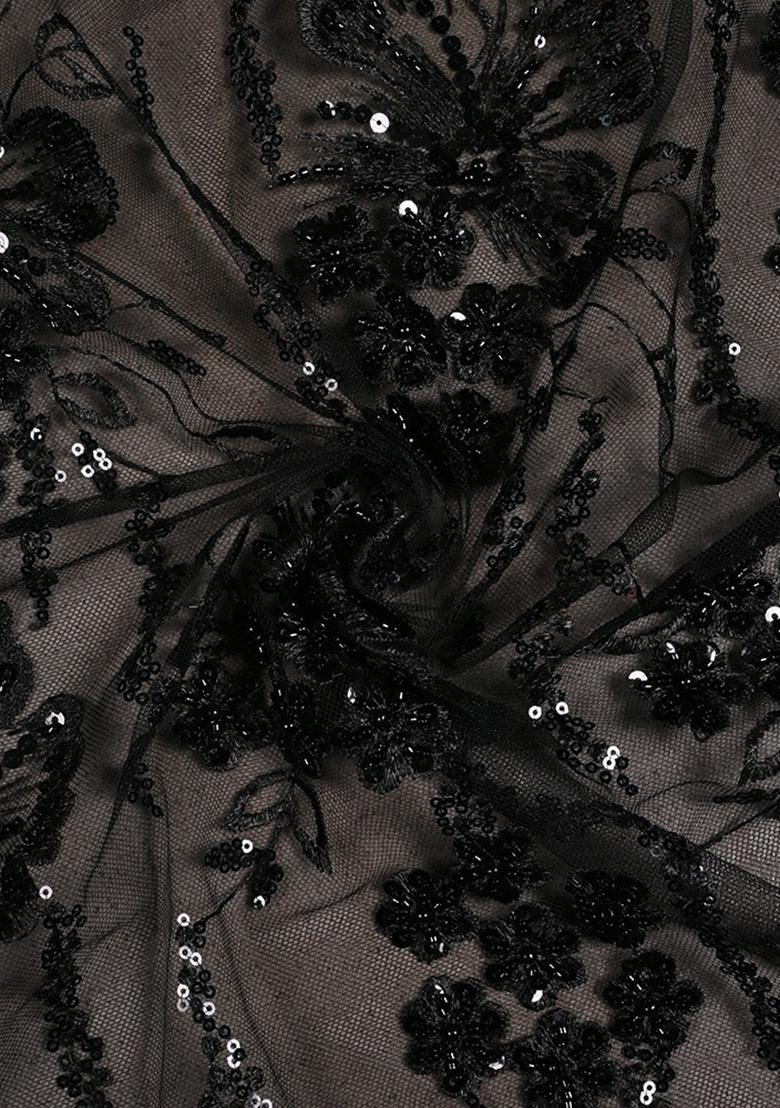 Black Sequin Embroidered Blouse Georgette Pre Draped Saree Set