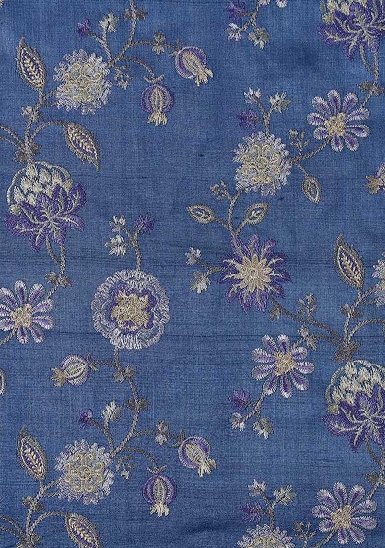 Blue Jacquard Blouse Georgette Pre Draped Saree Set