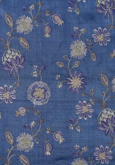 Blue Jacquard Blouse Georgette Pre Draped Saree Set